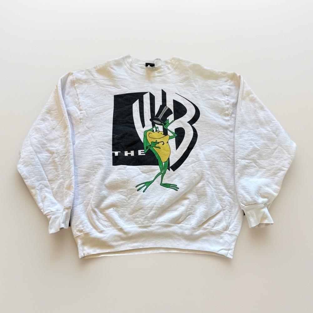 Vintage The WB Sweatshirt Mens L White Warner Brothers Michigan J Frog 90s